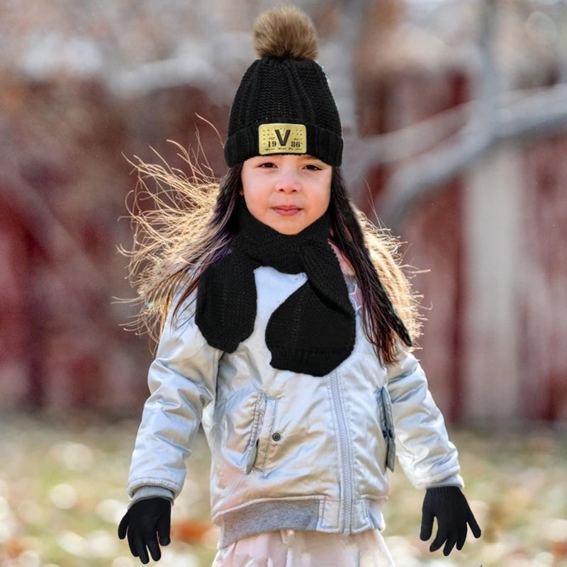 Runloon Kids Knit Hat/Scarf/Gloves Set,Winter Warm Set with Beanie and Long Scarf - Image 2