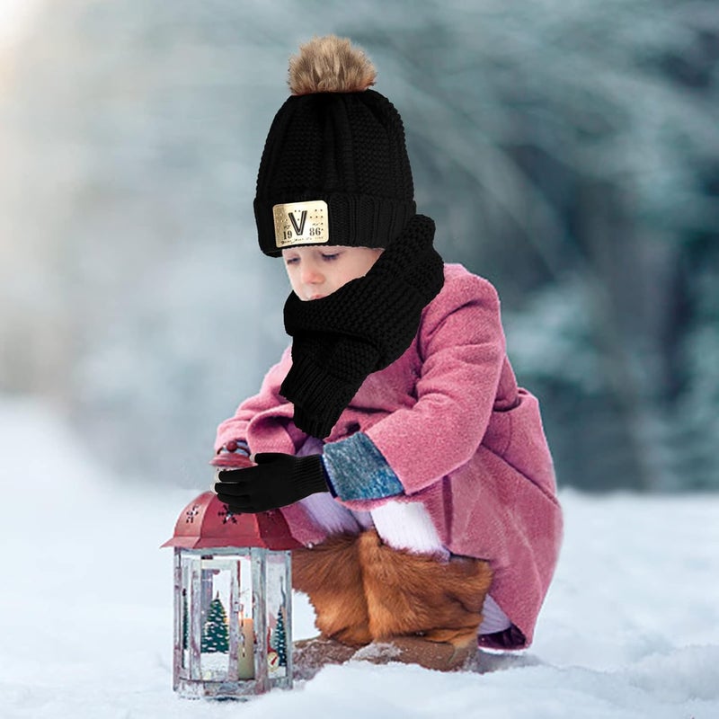 Runloon Kids Knit Hat/Scarf/Gloves Set,Winter Warm Set with Beanie and Long Scarf - Image 4