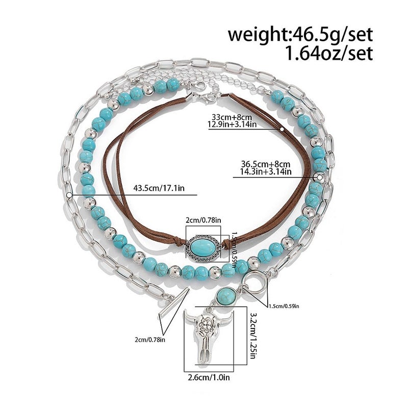 GIGB PBDK Boho Western Necklaces for Women,Turquoise Beaded Layered Necklaces Vintage Cow Cactus Pendant Choker Necklace Set,Cowgirl Jewelry Accessories Gifts (Cow) - Image 3