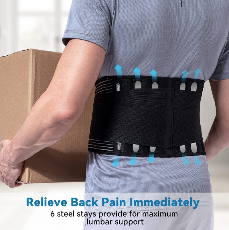 Back Brace for Lower Back Pain Relief with 6 stays, Back Support Belt for Women & Men Work, Waist Lumbar Breathable for Herniated Disc, Sciatica - Image 2