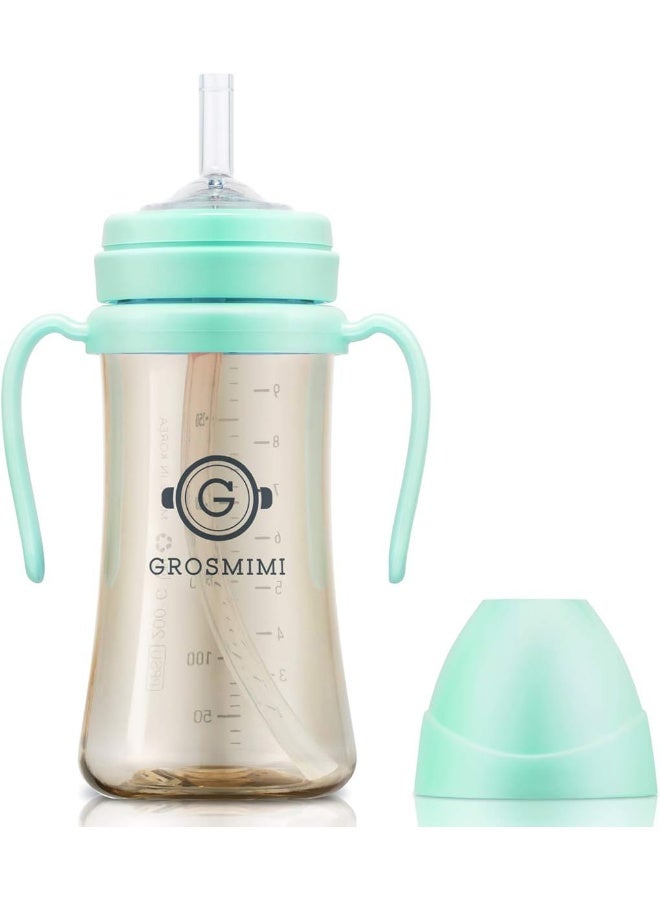 GROSMIMI Spill Proof no Spill Magic Sippy Cup with Straw with Handle for Baby and Toddlers, Customizable, PPSU, BPA Free 10 oz (Aqua green) - Image 1