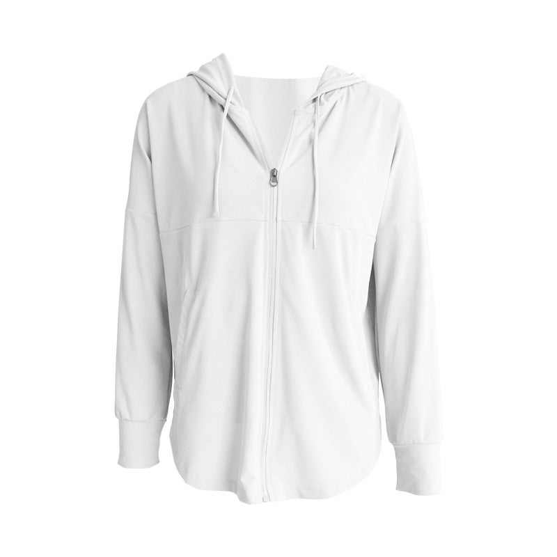 Generic Casual Hooded Sport Jacket Womens Long Sleeve Yoga Top White  - Image 1