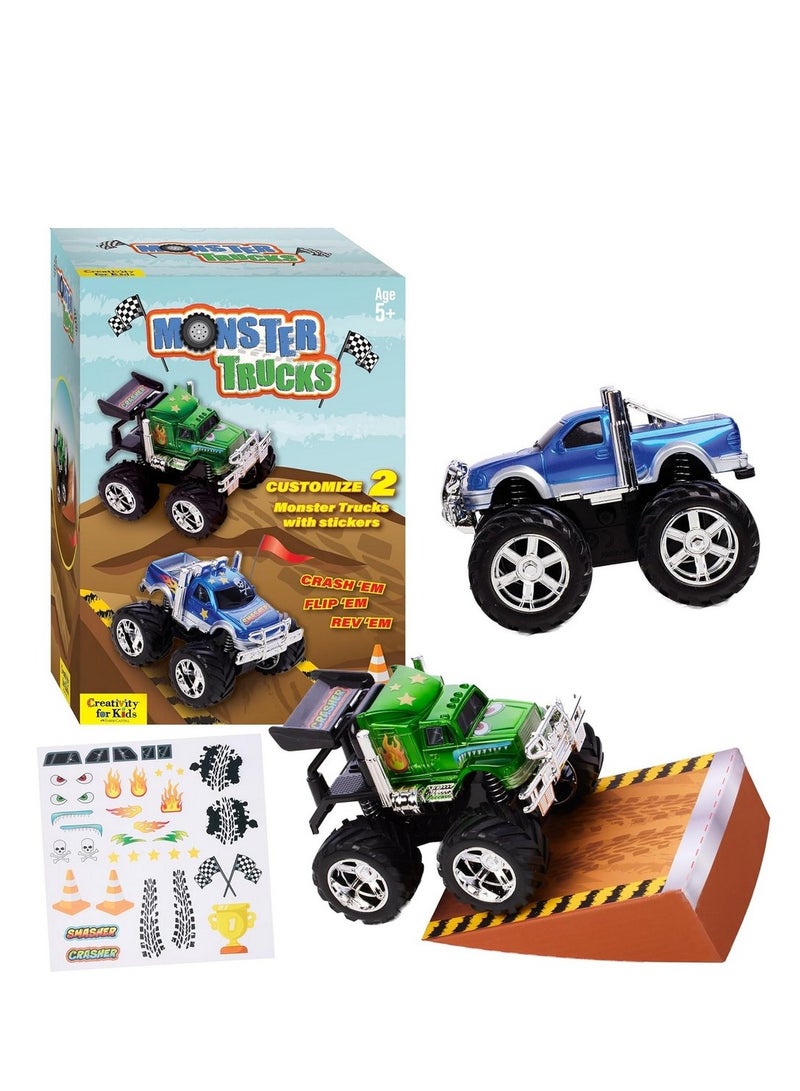 Creativity for Kids Monster Trucks Craft Kit with 2 Paintable Monster Trucks Stickers Paints & Customizable DIY Vehicles Creative Art Activity Set for Kids Boys & Girls - Image 1