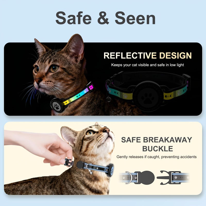 Breakaway Cat Collar With Airtag Holder Reflective Adjustable Soft Padded For Kittens To Adult Cats Black Size Xs Bell Included Airtag Not Included - Image 4