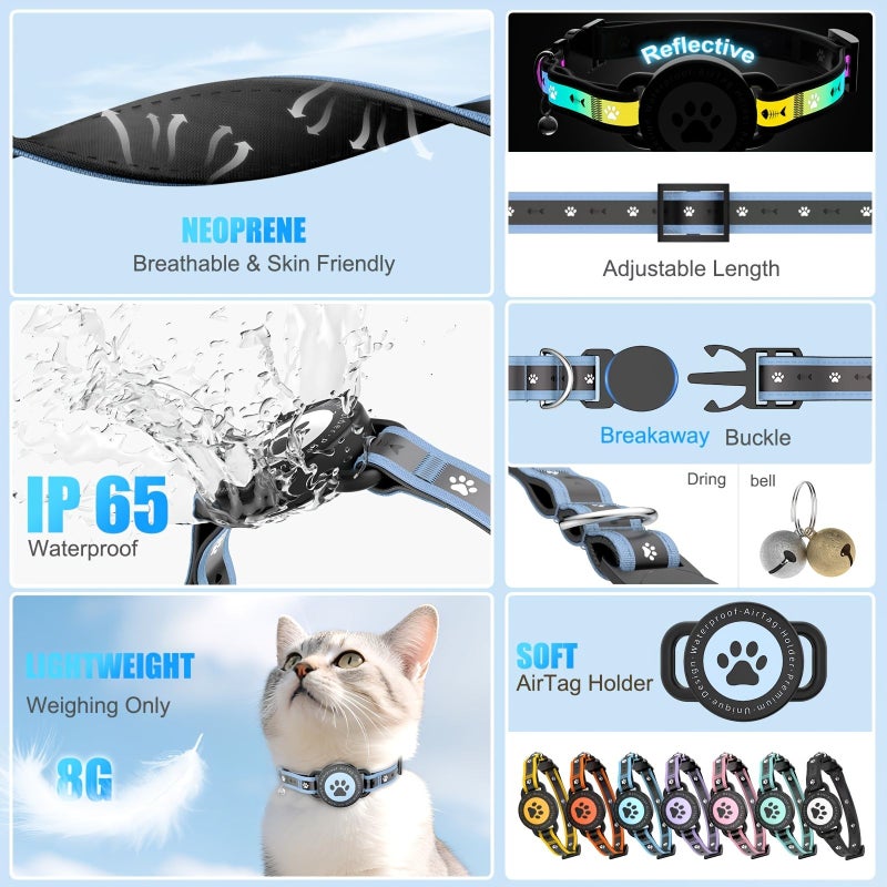 Breakaway Cat Collar With Airtag Holder Reflective Adjustable Soft Padded For Kittens To Adult Cats Black Size Xs Bell Included Airtag Not Included - Image 3