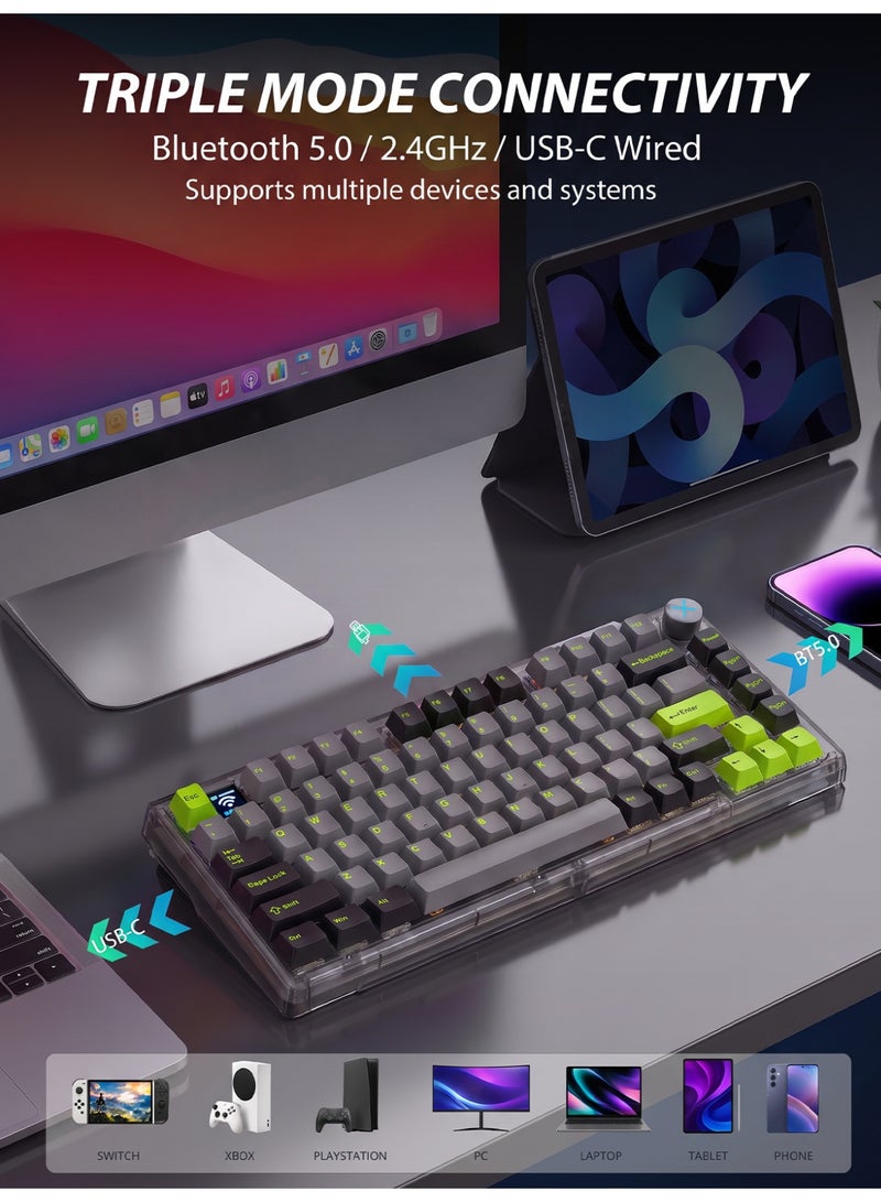 ZIPFORCE Wireless Mechanical Keyboard,81 Keys Hot Swappable Custom Keyboard with Knob,RGB Backlit,2.4GHz/USB-C/BT5.0 Mechanical Gaming Keyboards, PBT Keycaps, 100 Million Keystroke Lifespan - Image 2