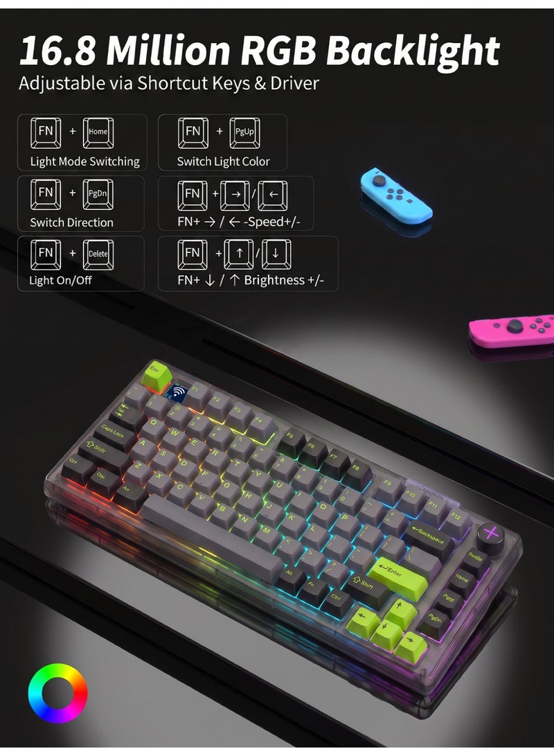 ZIPFORCE Wireless Mechanical Keyboard,81 Keys Hot Swappable Custom Keyboard with Knob,RGB Backlit,2.4GHz/USB-C/BT5.0 Mechanical Gaming Keyboards, PBT Keycaps, 100 Million Keystroke Lifespan - Image 4