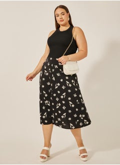 Styli Plus Size Floral Print A-Line Midi Skirt  - Image 1