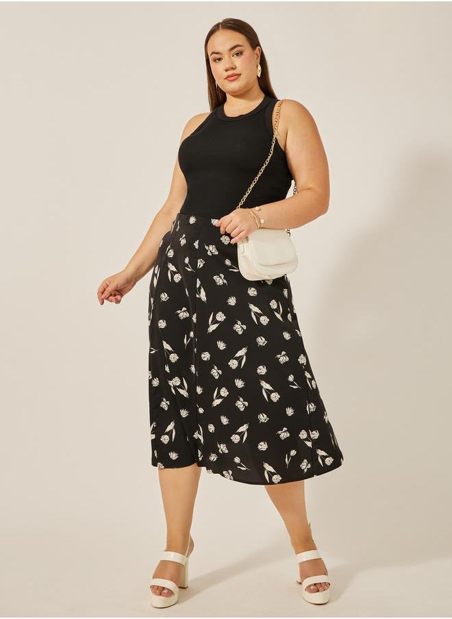 Styli Plus Size Floral Print A-Line Midi Skirt  - Image 1
