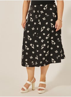 Styli Plus Size Floral Print A-Line Midi Skirt  - Image 2