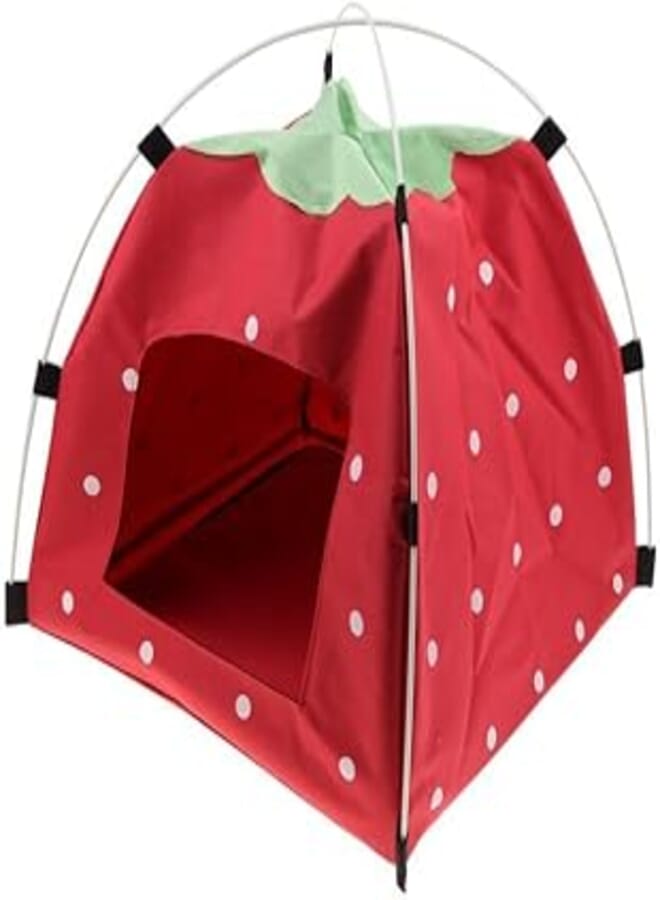 Pet Bed Dog House Cat Tent Pets Sleeping Bag, Pet Sleep Play Tents Folding Kitten Bed Nest Kennel Puppy Kitten Camp Cave, Indoor Outdoor for Dogs Cats (Strawberry Design)