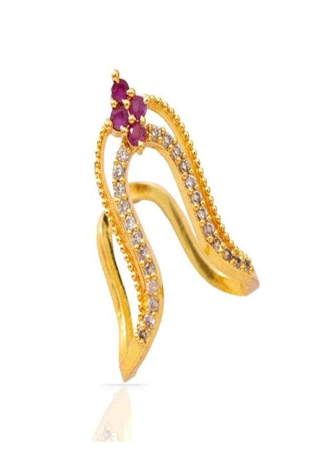 ZEELLO Stylish Gold Plated American Diamond Double Line Ring with Pink Stone for Girls - Image 1