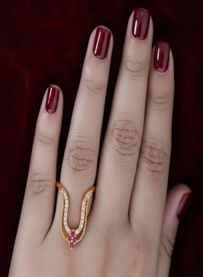 ZEELLO Stylish Gold Plated American Diamond Double Line Ring with Pink Stone for Girls - Image 2