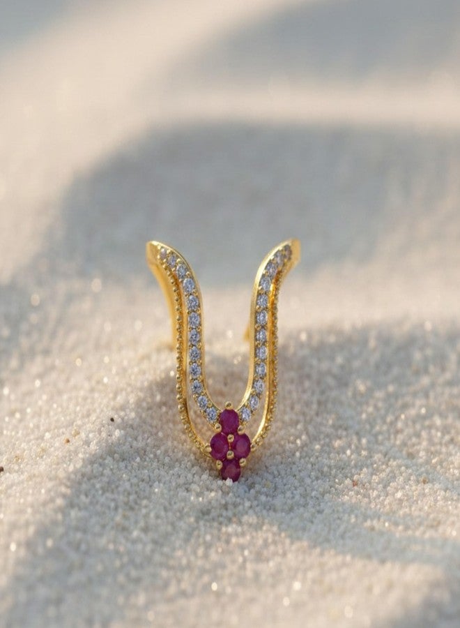 ZEELLO Stylish Gold Plated American Diamond Double Line Ring with Pink Stone for Girls - Image 3