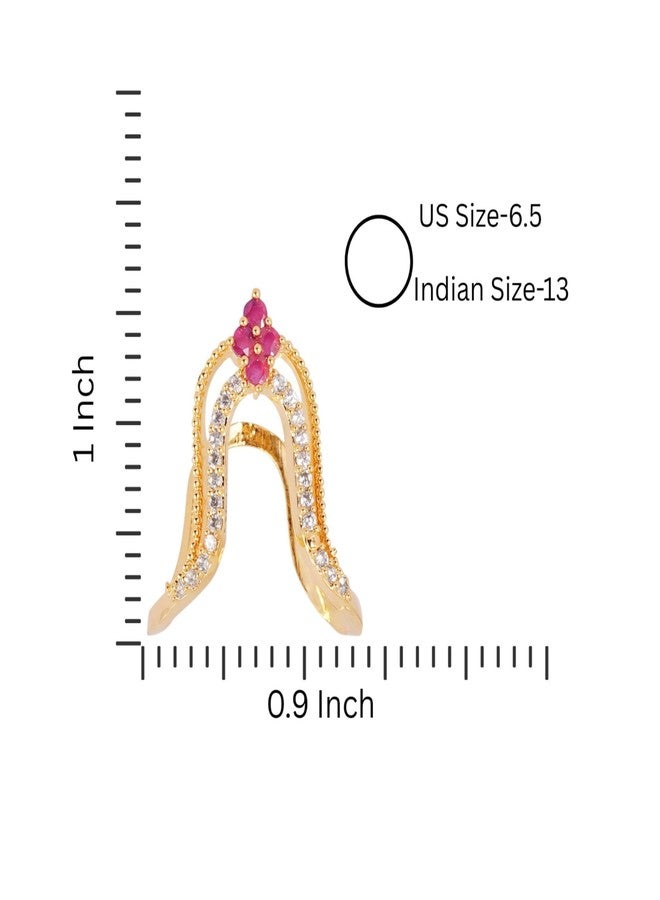 ZEELLO Stylish Gold Plated American Diamond Double Line Ring with Pink Stone for Girls - Image 4