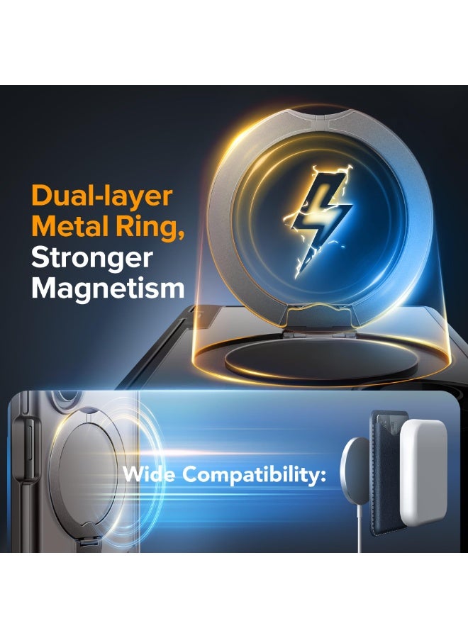 موبوسي ChatGPT 说：  غطاء زد فولد 7 مع حامل حلقي دوار وواقي شاشة للخصوصية، متوافق مع MagSafe، حماية عسكرية ضد السقوط حتى 18 قدم، غطاء نحيف مغناطيسي مقاوم للصدمات لهاتف سامسونج جالاكسي زد فولد 7، رمادي - Image 4