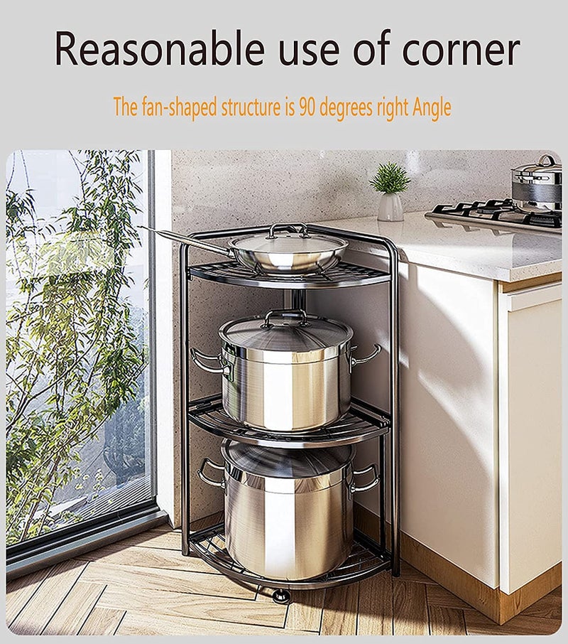 VIKIJO Kitchen Corner Shelf Rack MultiLayer Pot Rack Storage Organizer Stainless Steel Shelves Shelf Holder 3 Tier Corner - Image 3