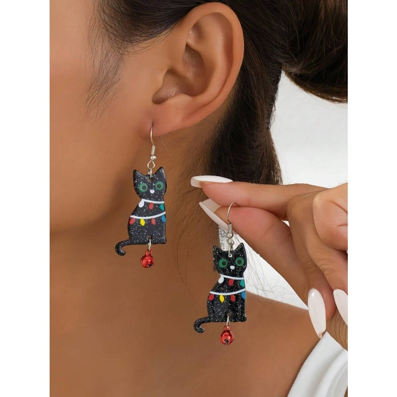 1 Pair Fashionable and Cute Acrylic Printed Cartoon Cat Earrings, Suitable For Women To Celebrate Festivals And Wear Daily - Image 1
