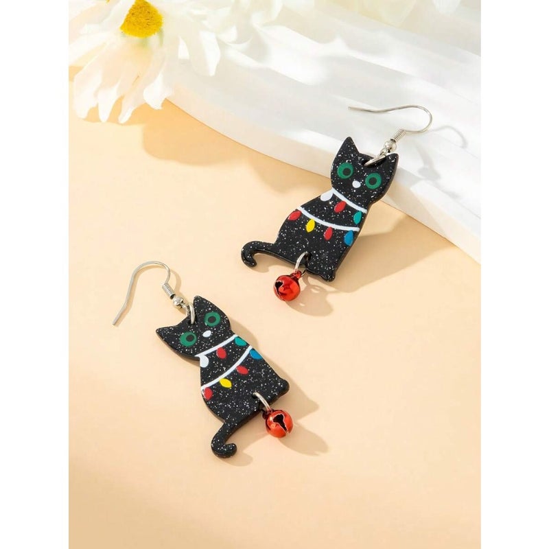 1 Pair Fashionable and Cute Acrylic Printed Cartoon Cat Earrings, Suitable For Women To Celebrate Festivals And Wear Daily - Image 3