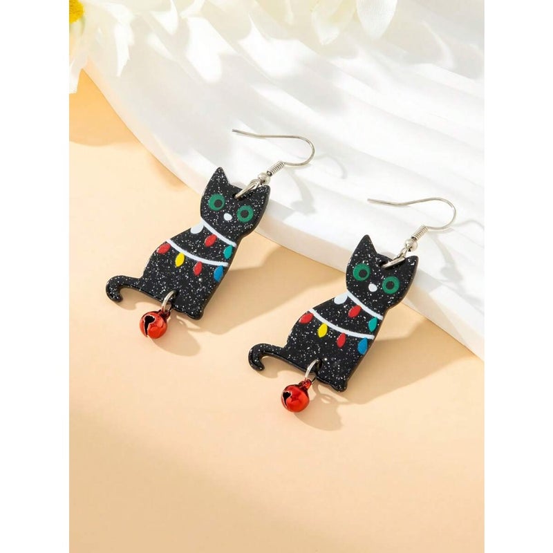 1 Pair Fashionable and Cute Acrylic Printed Cartoon Cat Earrings, Suitable For Women To Celebrate Festivals And Wear Daily - Image 2