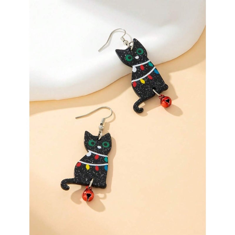 1 Pair Fashionable and Cute Acrylic Printed Cartoon Cat Earrings, Suitable For Women To Celebrate Festivals And Wear Daily - Image 4
