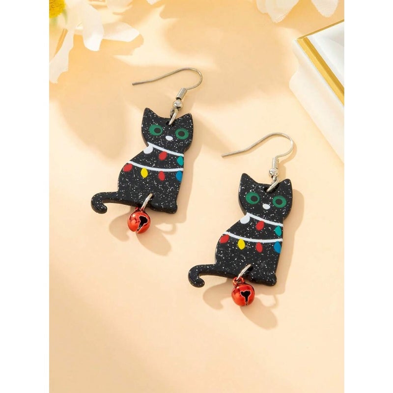 1 Pair Fashionable and Cute Acrylic Printed Cartoon Cat Earrings, Suitable For Women To Celebrate Festivals And Wear Daily - Image 5