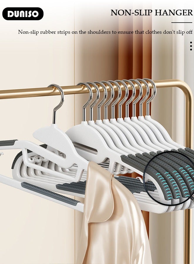 DUNISO 10Pcs Plastic Clothes Racks,Extra Thick Plastic Wide Shoulder Adult 360 Degrees Rotate Slip Resistant Standard Clothing Hanger,Space Saving for Bedroom Wardrobe,Shirts, Trousers and Coats  - Image 5