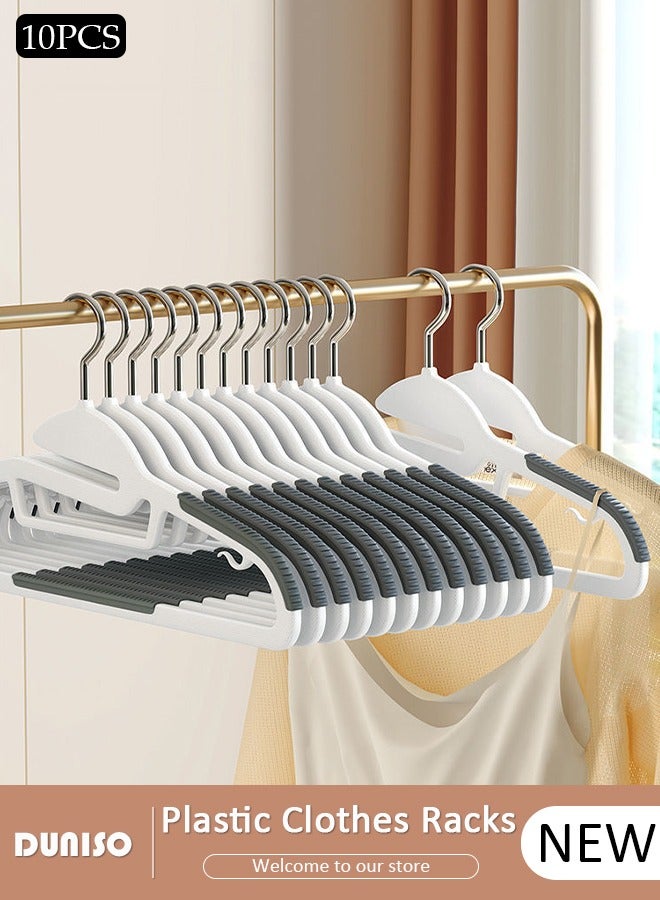 DUNISO 10Pcs Plastic Clothes Racks,Extra Thick Plastic Wide Shoulder Adult 360 Degrees Rotate Slip Resistant Standard Clothing Hanger,Space Saving for Bedroom Wardrobe,Shirts, Trousers and Coats  - Image 1