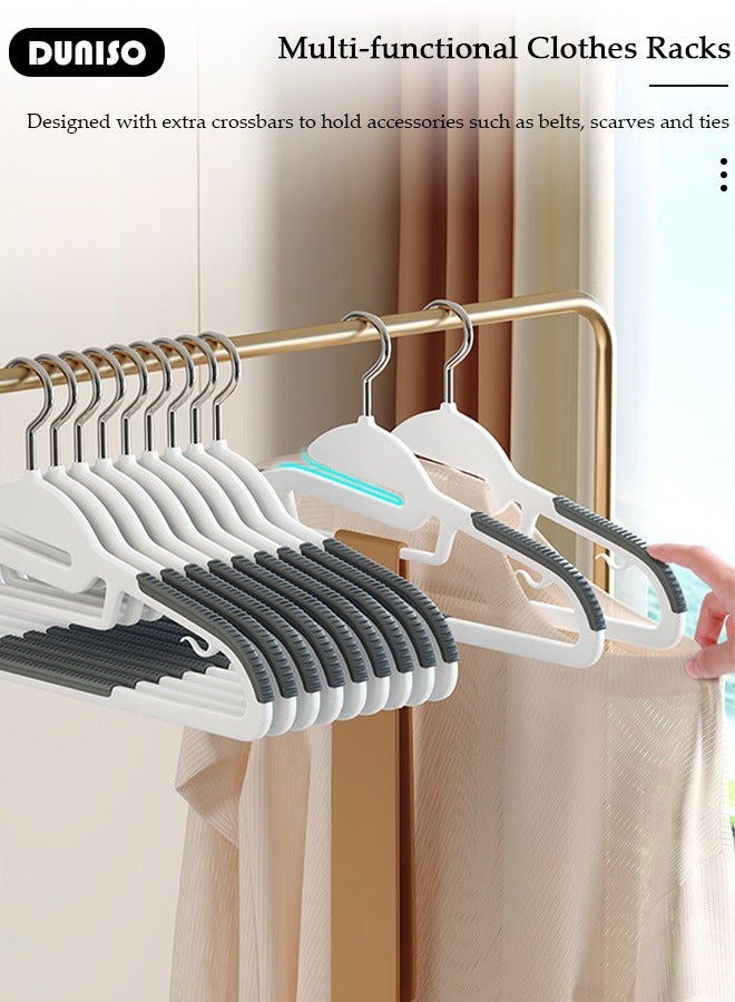 DUNISO 10Pcs Plastic Clothes Racks,Extra Thick Plastic Wide Shoulder Adult 360 Degrees Rotate Slip Resistant Standard Clothing Hanger,Space Saving for Bedroom Wardrobe,Shirts, Trousers and Coats  - Image 3