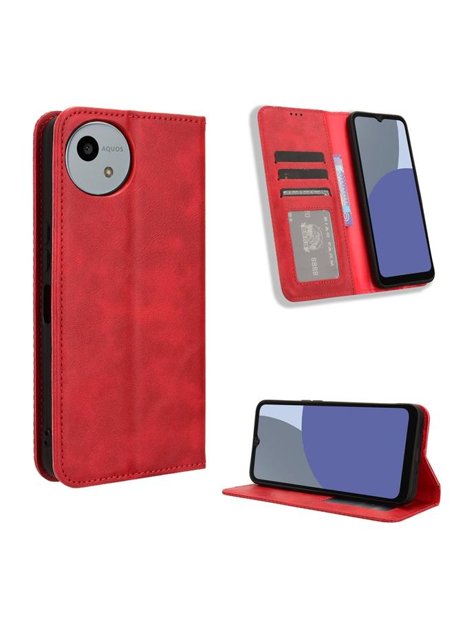 Green Tiger For Sharp Aquos wish4 Magnetic Buckle Retro Texture Leather Phone Case(Red)