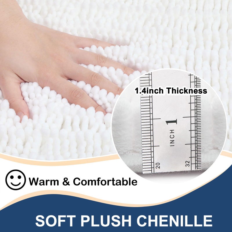 Arotive Arotive Chenille Bathroom Rug Mat  Extra Soft Thick Absorbent Shaggy Bath Rugs  Non-Slip Machine Wash Dry Plush Bath Runner Mats for Bathroom  Living Room  and Laundry Room (44""x24""  White)  - Image 1