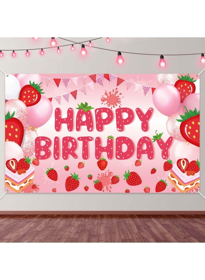 PEUTIER PEUTIER Strawberry Birthday Banner, Happy Birthday Party Decorations Colorful Backdrop Happy Birthday Yard Sign Background Indoor Outdoor Birthday Party Supplies for Boys Kids Girls  - Image 1