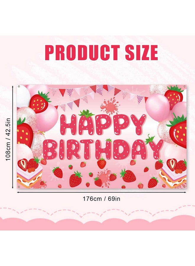 PEUTIER PEUTIER Strawberry Birthday Banner, Happy Birthday Party Decorations Colorful Backdrop Happy Birthday Yard Sign Background Indoor Outdoor Birthday Party Supplies for Boys Kids Girls  - Image 2