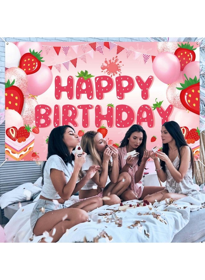 PEUTIER PEUTIER Strawberry Birthday Banner, Happy Birthday Party Decorations Colorful Backdrop Happy Birthday Yard Sign Background Indoor Outdoor Birthday Party Supplies for Boys Kids Girls  - Image 3