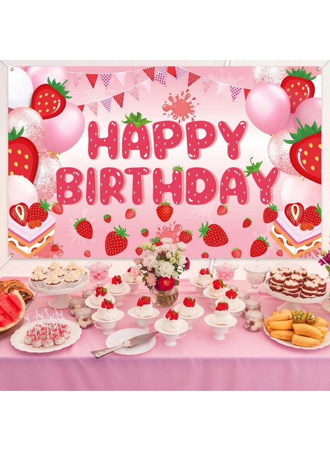 PEUTIER PEUTIER Strawberry Birthday Banner, Happy Birthday Party Decorations Colorful Backdrop Happy Birthday Yard Sign Background Indoor Outdoor Birthday Party Supplies for Boys Kids Girls  - Image 5
