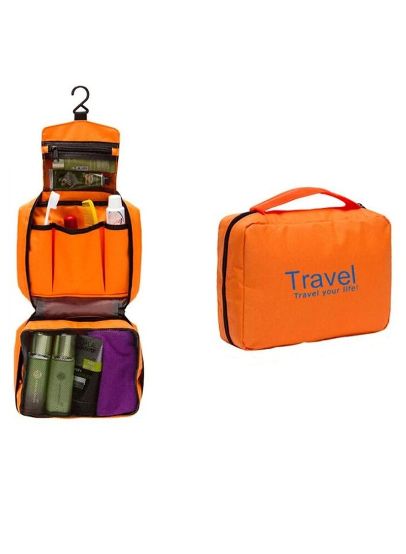 حقائب مستحضرات التجميل المقاومة للماء حقيبة مستحضرات التجميل مع خطاف استلام حقيبة تشطيب محمول (برتقالي) - Image 1