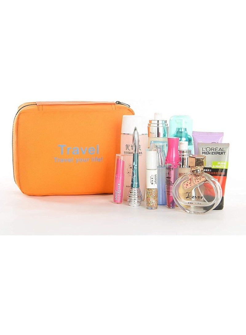 حقائب مستحضرات التجميل المقاومة للماء حقيبة مستحضرات التجميل مع خطاف استلام حقيبة تشطيب محمول (برتقالي) - Image 2