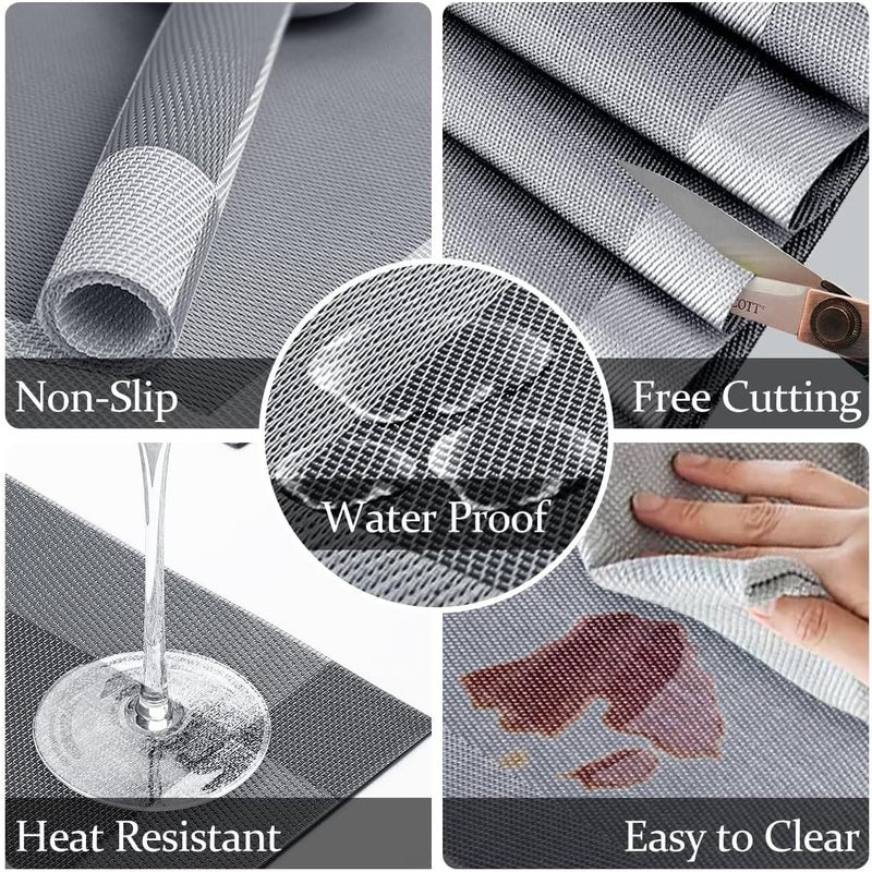 GDNK حصائر طاولة طعام قابلة للغسل من PVC مقاومة للحرارة وملونة لمطبخ وطاولة الطعام (4 قطع) (رمادي) - Image 3