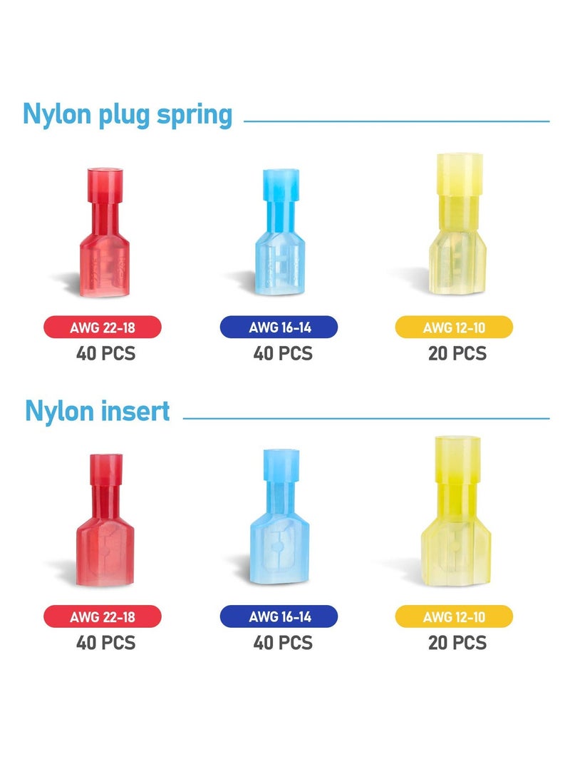 Bukela Nylon Spade Quick Disconnect Connectors Kit,  Electrical Insulated Terminals, Male and Female Spade Wire Crimp Terminal Assortment Kit, Resists Corrosion, 3 Colors 200 Pcs  - Image 4