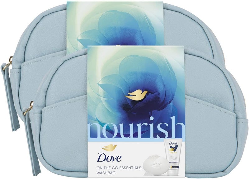 Dove Nourish On The Go Essential with Original Beauty Bar 90 g and Essential Care Body Love Hand Cream 75 ml 2 Pieces Gift Set for Her with Beauty Bag2pk