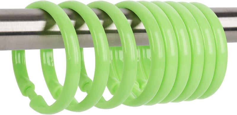 Qulable Green Shower Curtain Hooks - 12 Pcs Circular Plastic Shower Curtain Rings for Bathroom - O Shaped Green Shower Hooks Rings for Shower Curtain Rod - Image 1