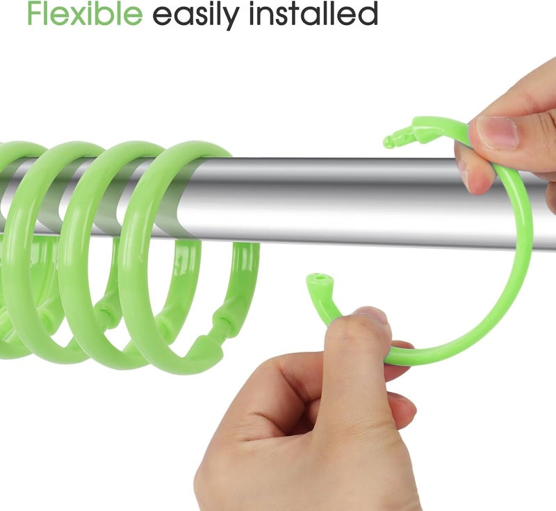 Qulable Green Shower Curtain Hooks - 12 Pcs Circular Plastic Shower Curtain Rings for Bathroom - O Shaped Green Shower Hooks Rings for Shower Curtain Rod - Image 3