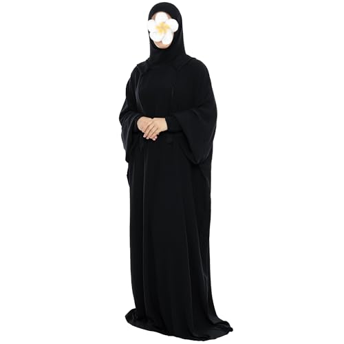 khalat Muslim Prayer Dress Abaya Solid One-Piece Hoodie Abaya Dress for Women Long Maxi Dress Islamic Dubai Jilbab Black - Image 3