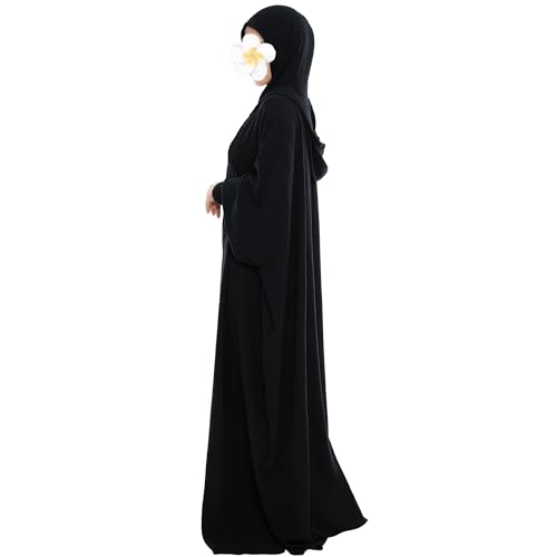 khalat Muslim Prayer Dress Abaya Solid One-Piece Hoodie Abaya Dress for Women Long Maxi Dress Islamic Dubai Jilbab Black - Image 5