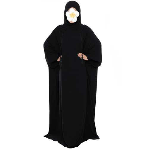 khalat Muslim Prayer Dress Abaya Solid One-Piece Hoodie Abaya Dress for Women Long Maxi Dress Islamic Dubai Jilbab Black - Image 2