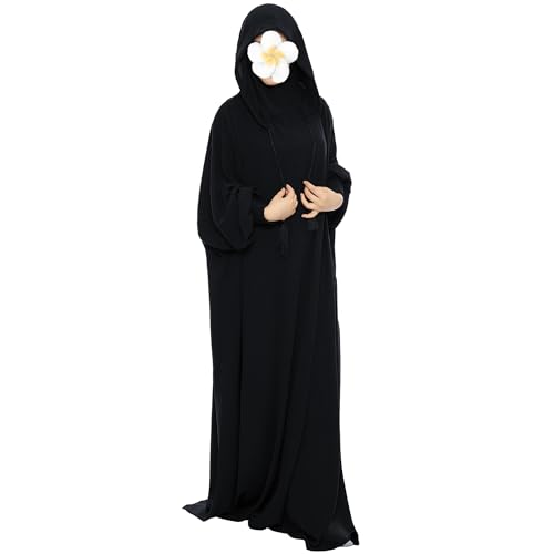 khalat Muslim Prayer Dress Abaya Solid One-Piece Hoodie Abaya Dress for Women Long Maxi Dress Islamic Dubai Jilbab Black - Image 1