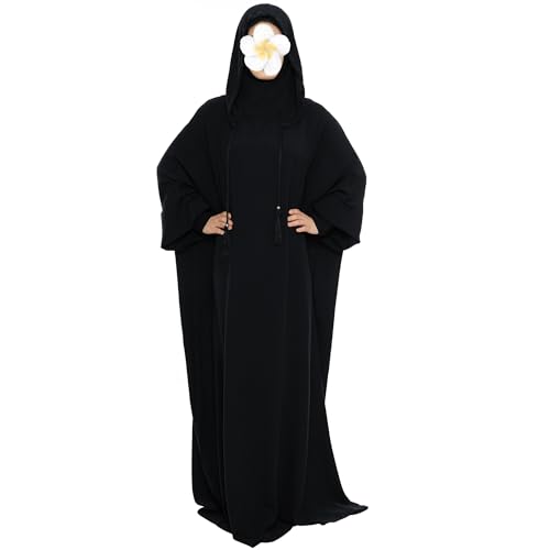 khalat Muslim Prayer Dress Abaya Solid One-Piece Hoodie Abaya Dress for Women Long Maxi Dress Islamic Dubai Jilbab Black - Image 4