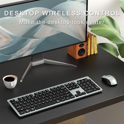 MPTOG Wireless Keyboard and Mouse Combo, Full-Size 104-Key Office Keyboard with 15 Function Keys, Numeric Keypad, Single USB Receiver, Compatible with PC and Laptop(Gray) - Image 2