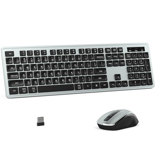 MPTOG Wireless Keyboard and Mouse Combo, Full-Size 104-Key Office Keyboard with 15 Function Keys, Numeric Keypad, Single USB Receiver, Compatible with PC and Laptop(Gray) - Image 1