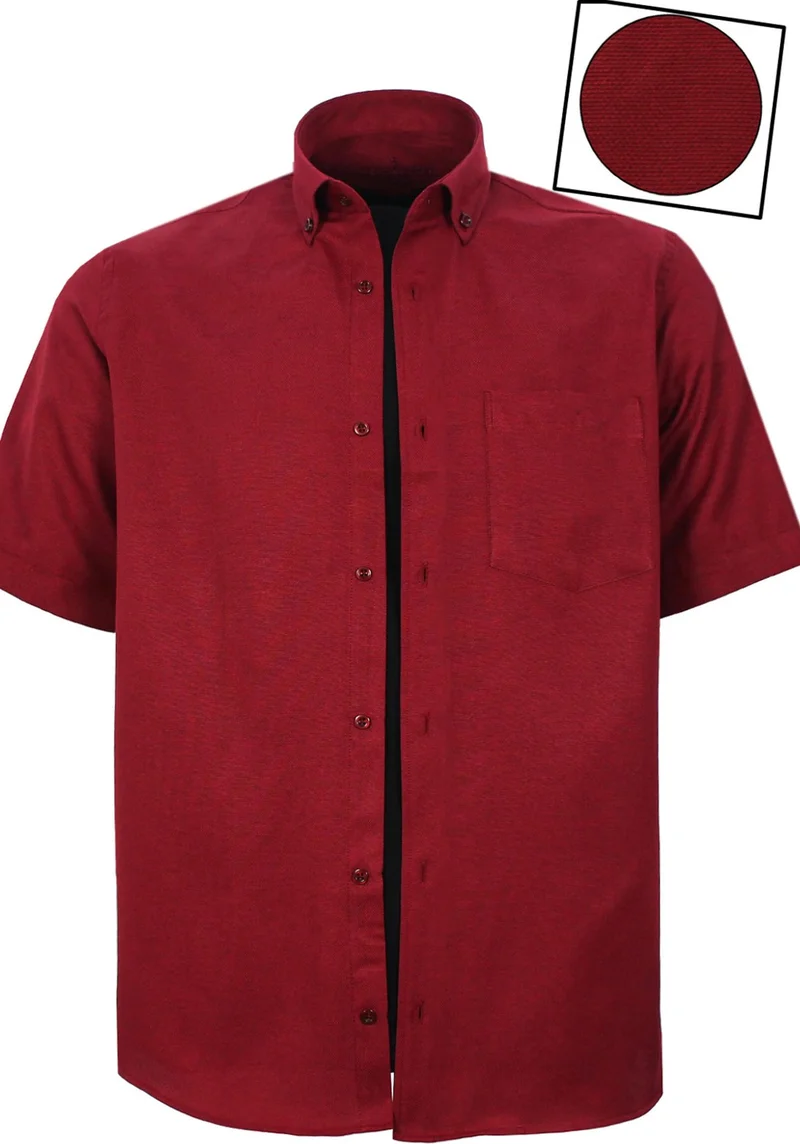 فاريتا Men's Claret Red Short Sleeved Classic Cut Collar Buttoned Cotton Satin Shirt